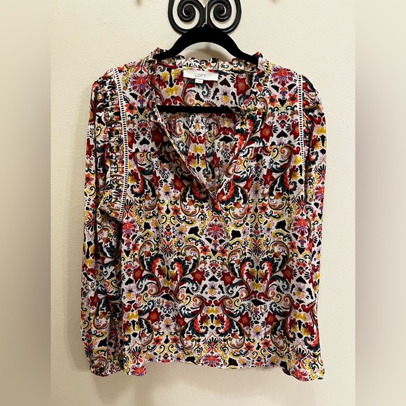 LOFT Tops - LOFT Women's Red and Yellow Patterned Blouse